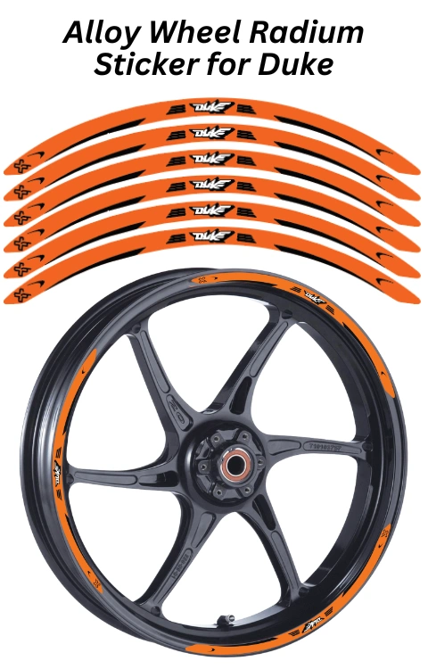 Alloy Wheel Radium Sticker Compatible with Duke 125/200/390 | Printed In Premium Radium With FPF(Fade Protection Film), Water Proof, Precut Sticker, Pack Of 12